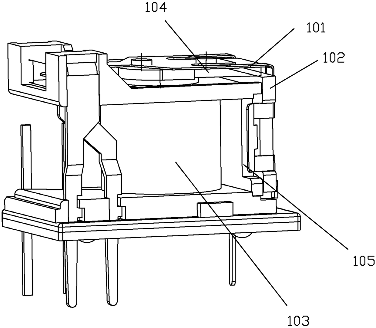 Electromagnetic relay of an injection molded yoke