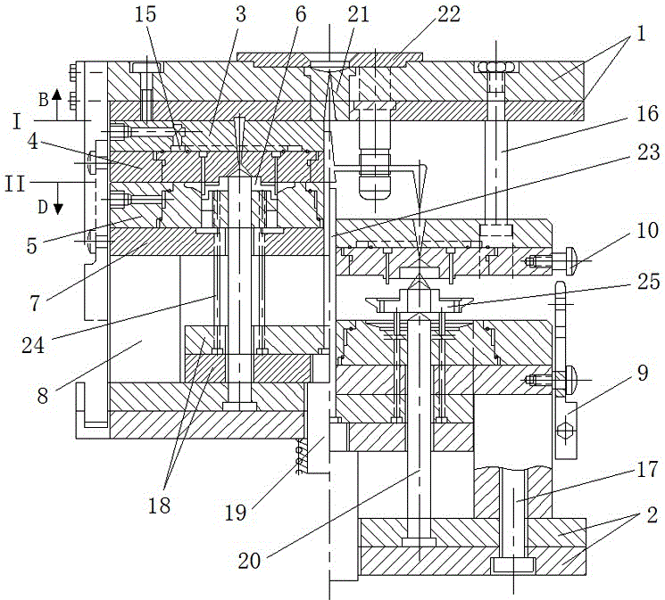 Double-parting-surface structure die capable of achieving stable and rapid parting