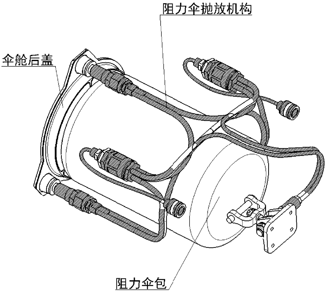 Drag parachute throwing-releasing mechanism with automatic parachute throwing function after failure