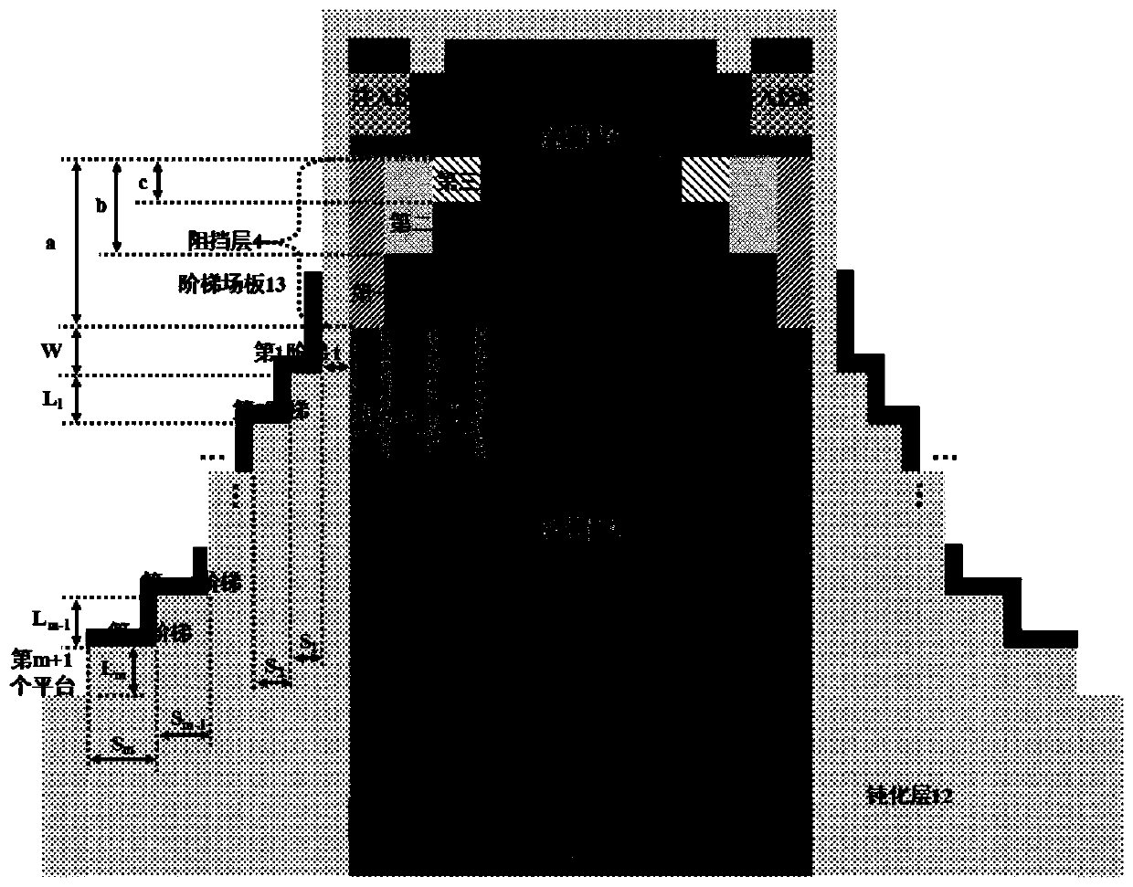 Source echelon field plate vertical power transistor