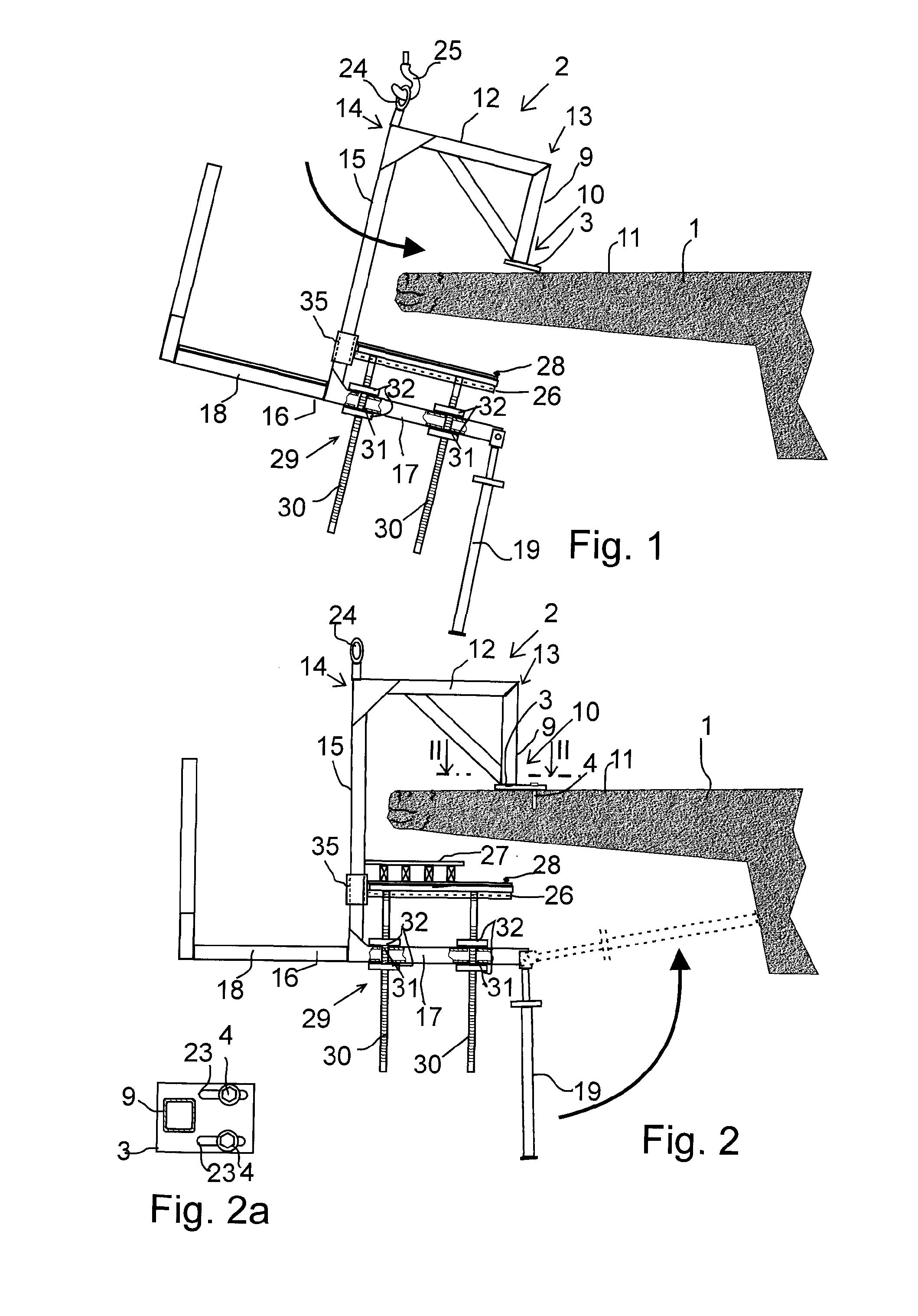 Scaffold Arrangement and Method for Repairing the Edge Structure of a Concrete Bridge