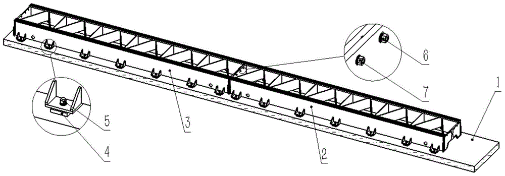 Long-travel spliced bed adopting glue-filled connecting structure and splicing method