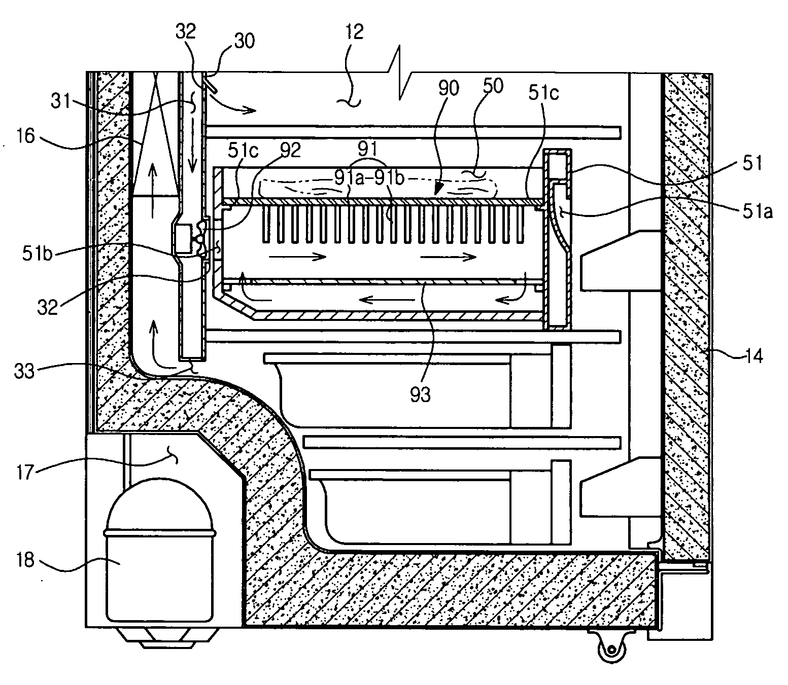 Food heat-exchange device and refrigerator having the same