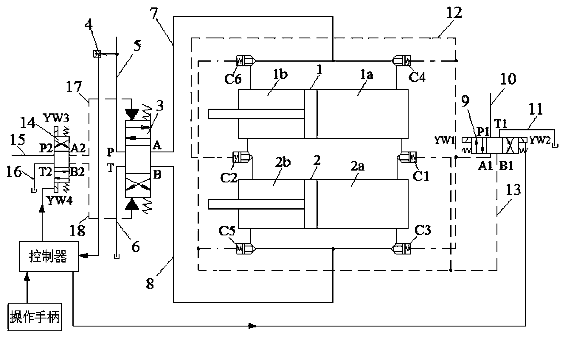 High-low-pressure switching method for double-cylinder pumping device, hydraulic control system of double-cylinder pumping device and device