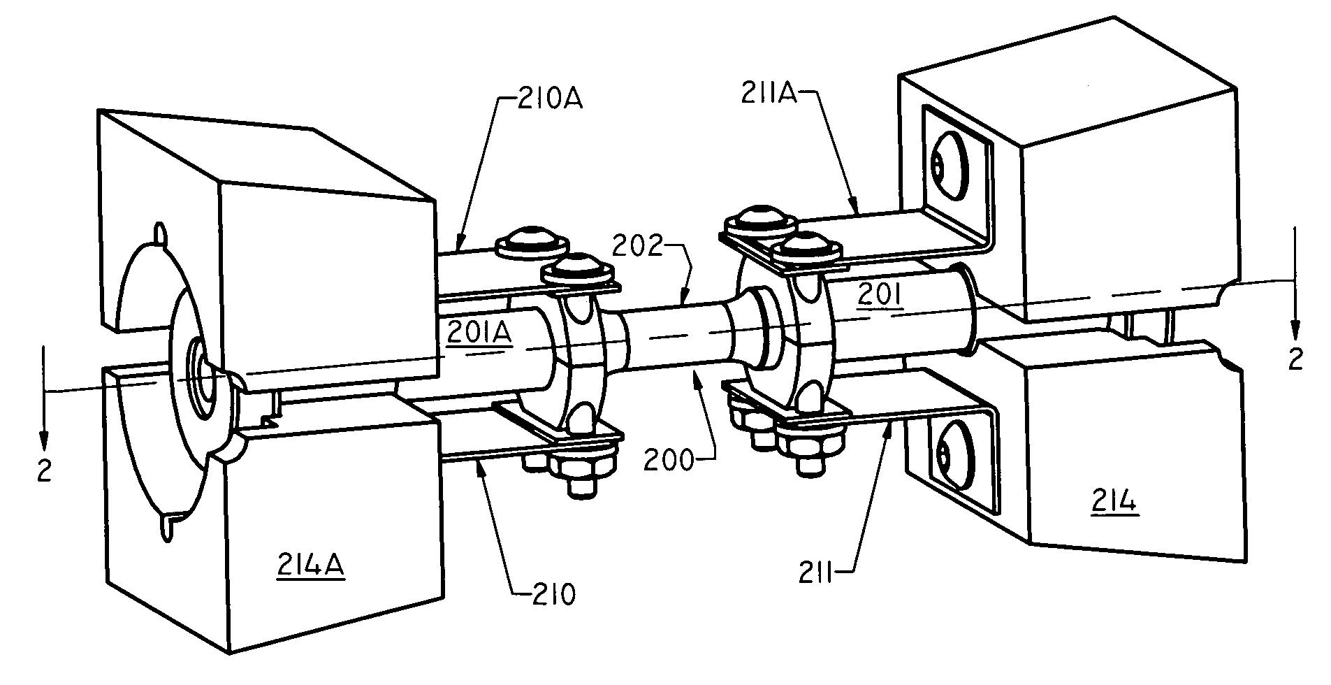 Technique for applying direct resistance heating current to a specific location in a specimen under test while substantially reducing thermal gradients in the specimen gauge length