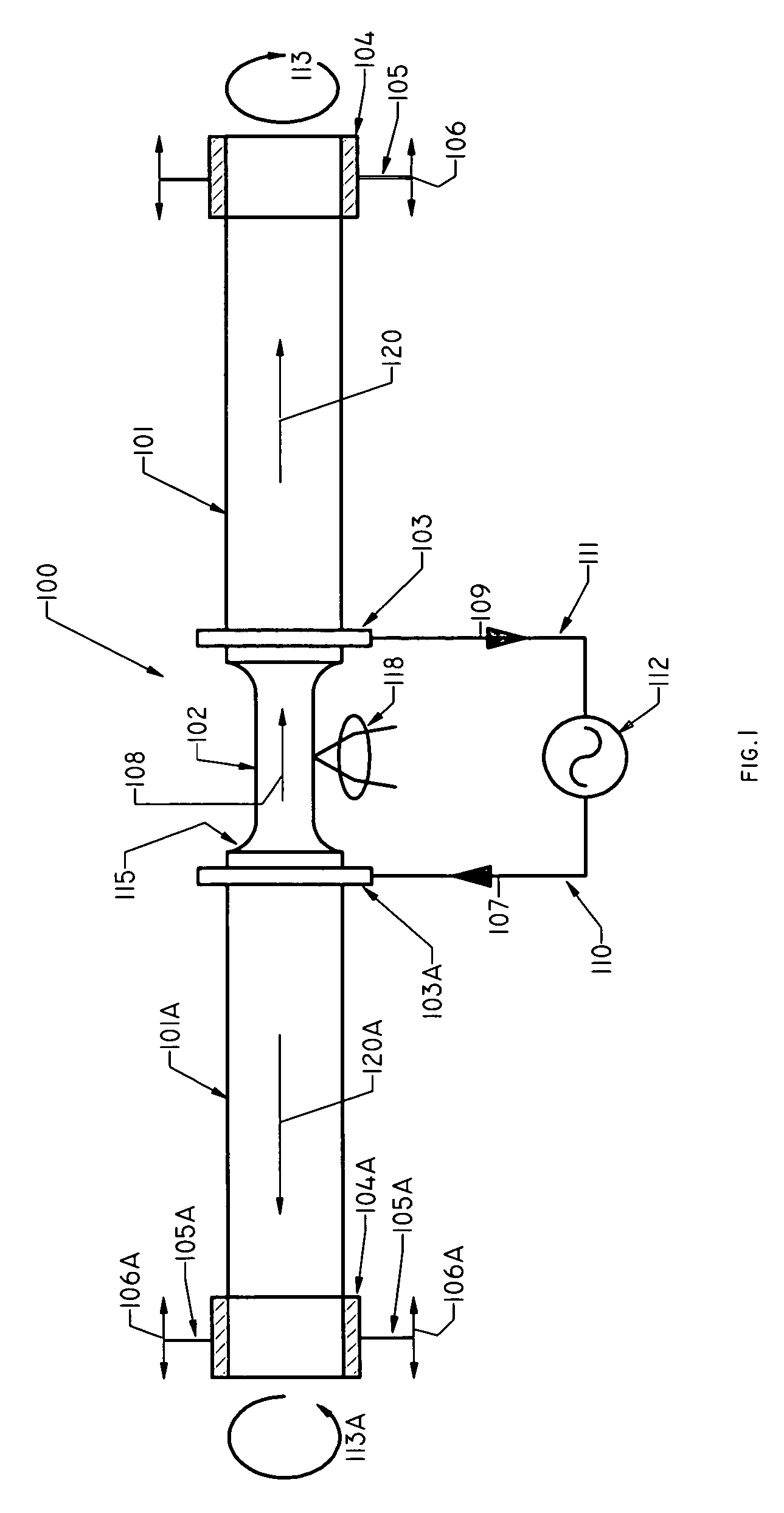 Technique for applying direct resistance heating current to a specific location in a specimen under test while substantially reducing thermal gradients in the specimen gauge length