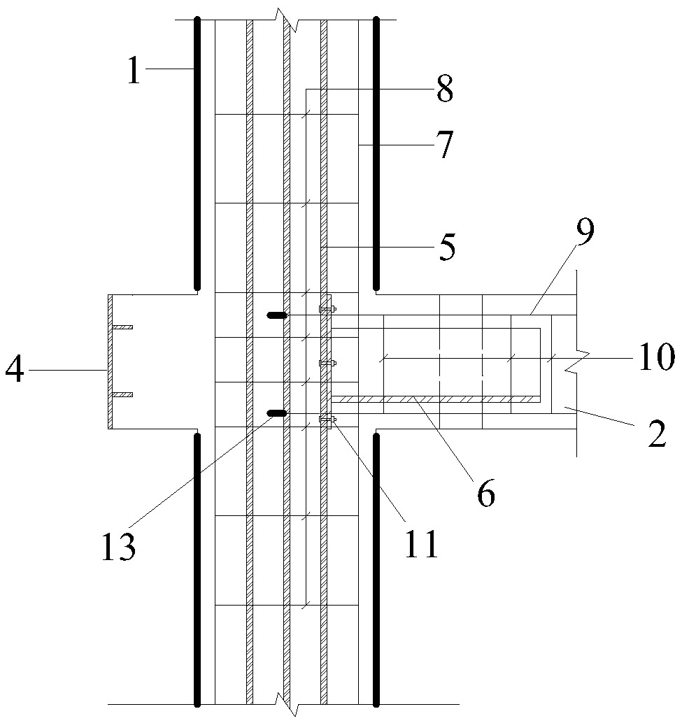 PVC-FRP pipe restrained section steel concrete column-reinforced concrete beam T-shaped node