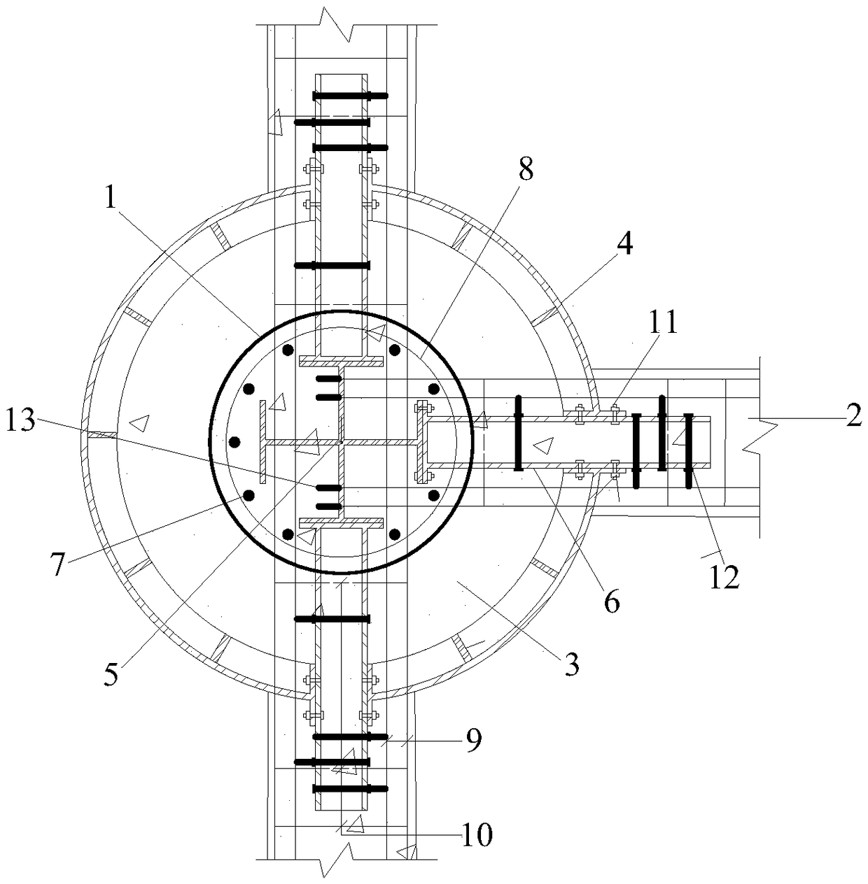 PVC-FRP pipe restrained section steel concrete column-reinforced concrete beam T-shaped node