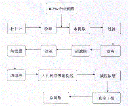 Method for preparing total flavonoids in eucommia ulmoides leaves