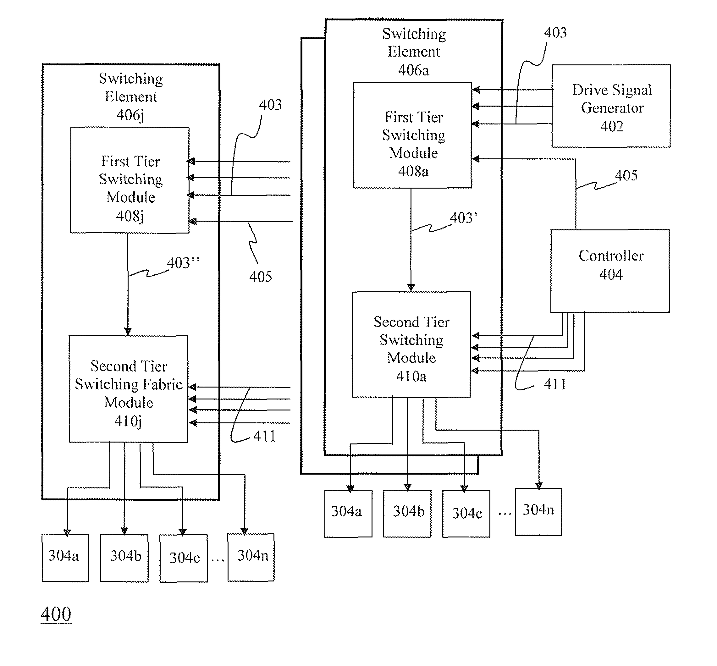 Hierarchical switching in ultra-high density ultrasound array