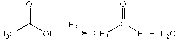 Direct and selective production of acetaldehyde from acetic acid utilizing a supported metal catalyst