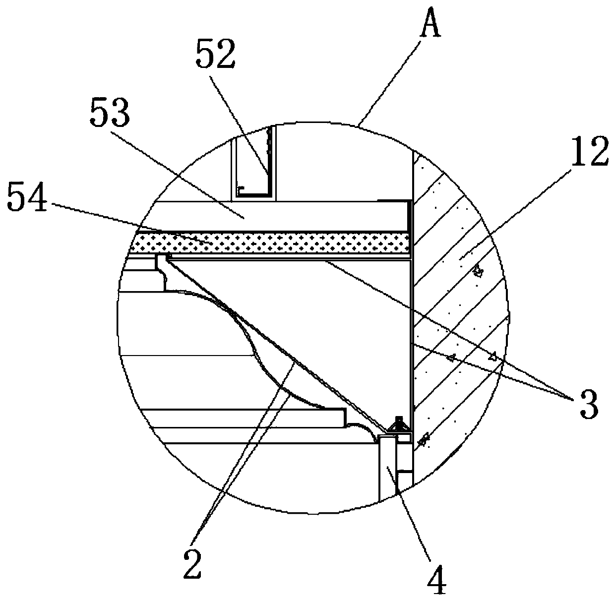 Installation structure for assembly type buckle top corner line