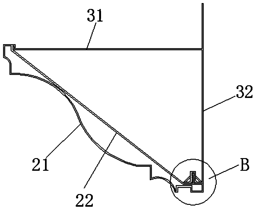 Installation structure for assembly type buckle top corner line