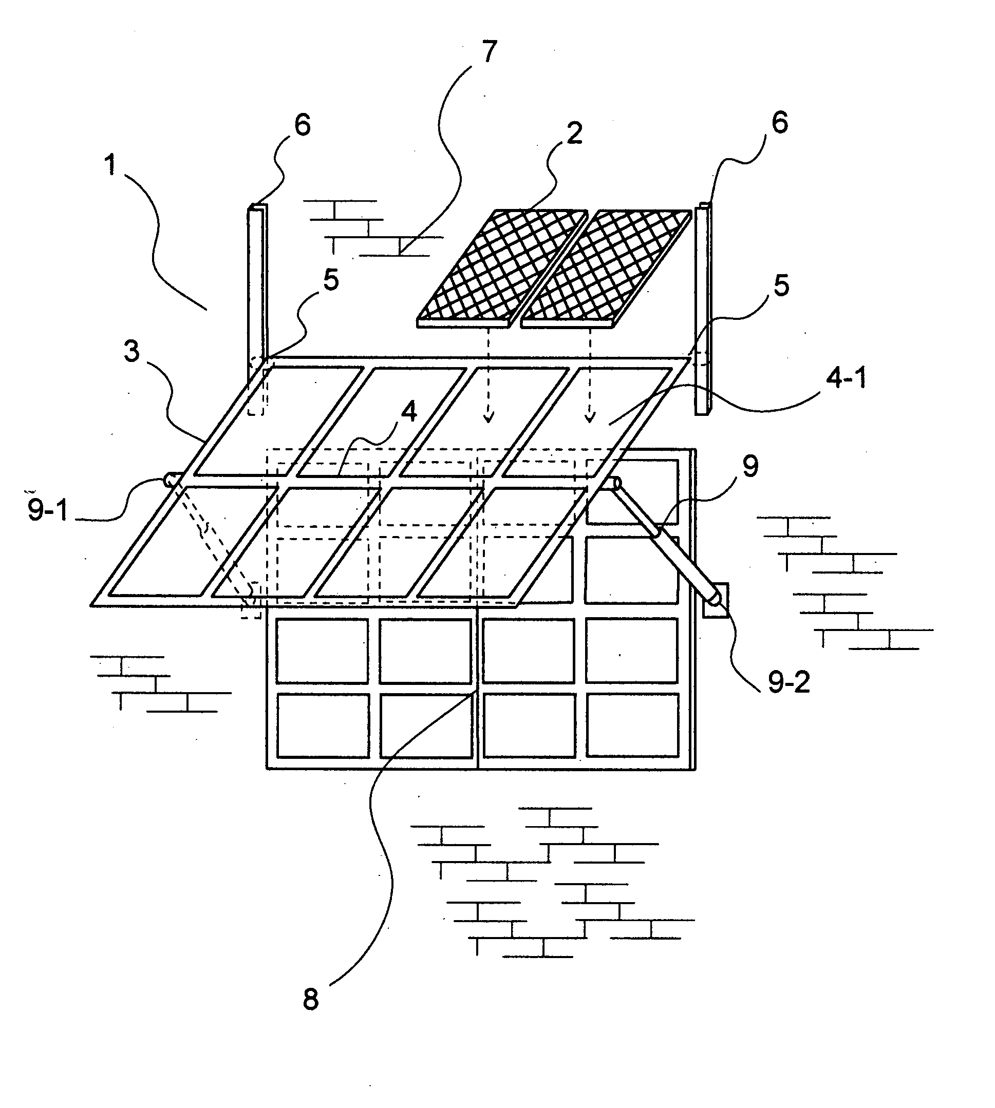 Position adjustable awning equipped with solar cell plates thereon