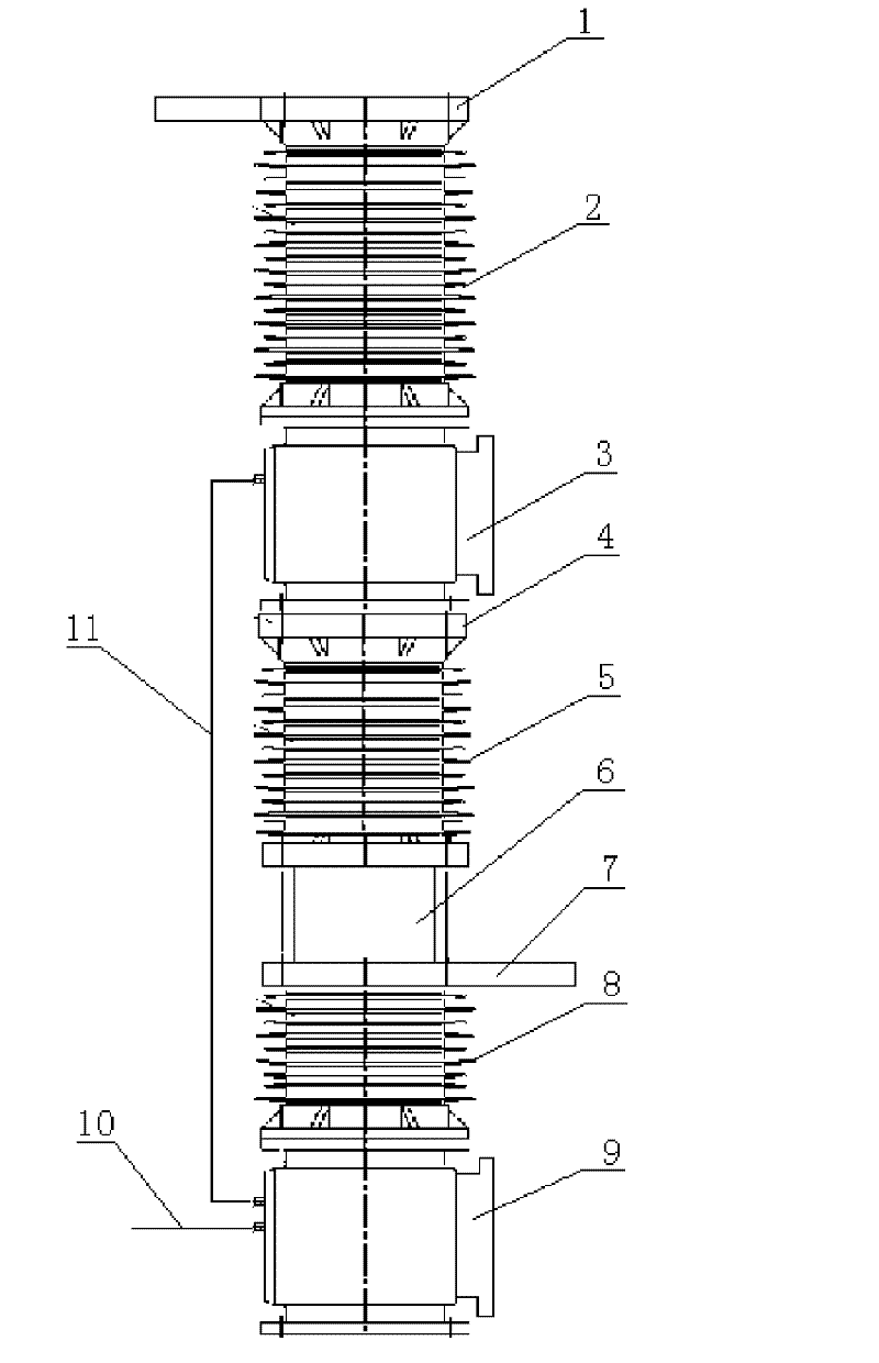 Optically controlled modular type mixed breaker based on series connection of vacuum breaker and SF6 breaker