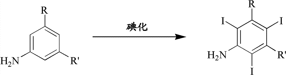 Iodination method for preparing 3,5-disubstituted-2,4,6-triiodo aromatic amine compound