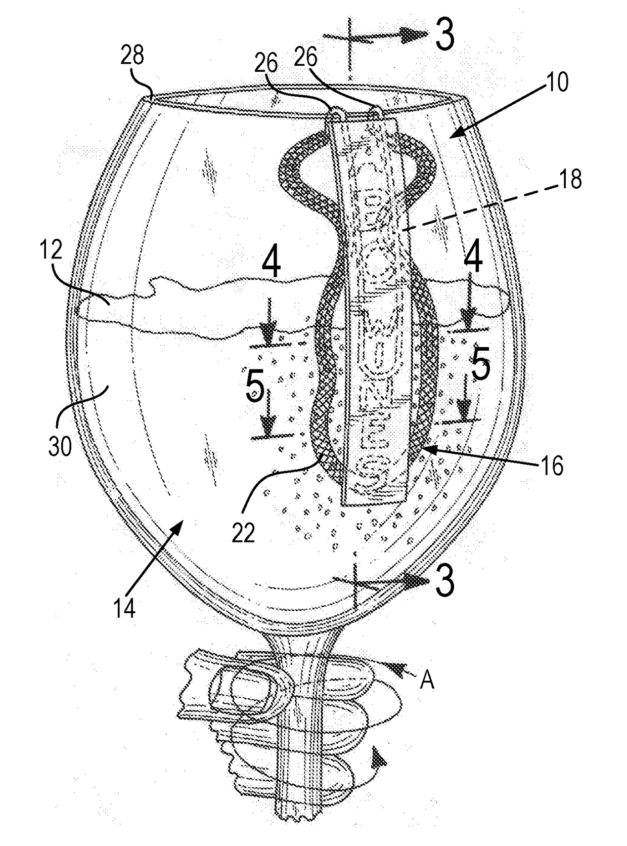 Aerator device for, and method of, aerating a drinkable liquid