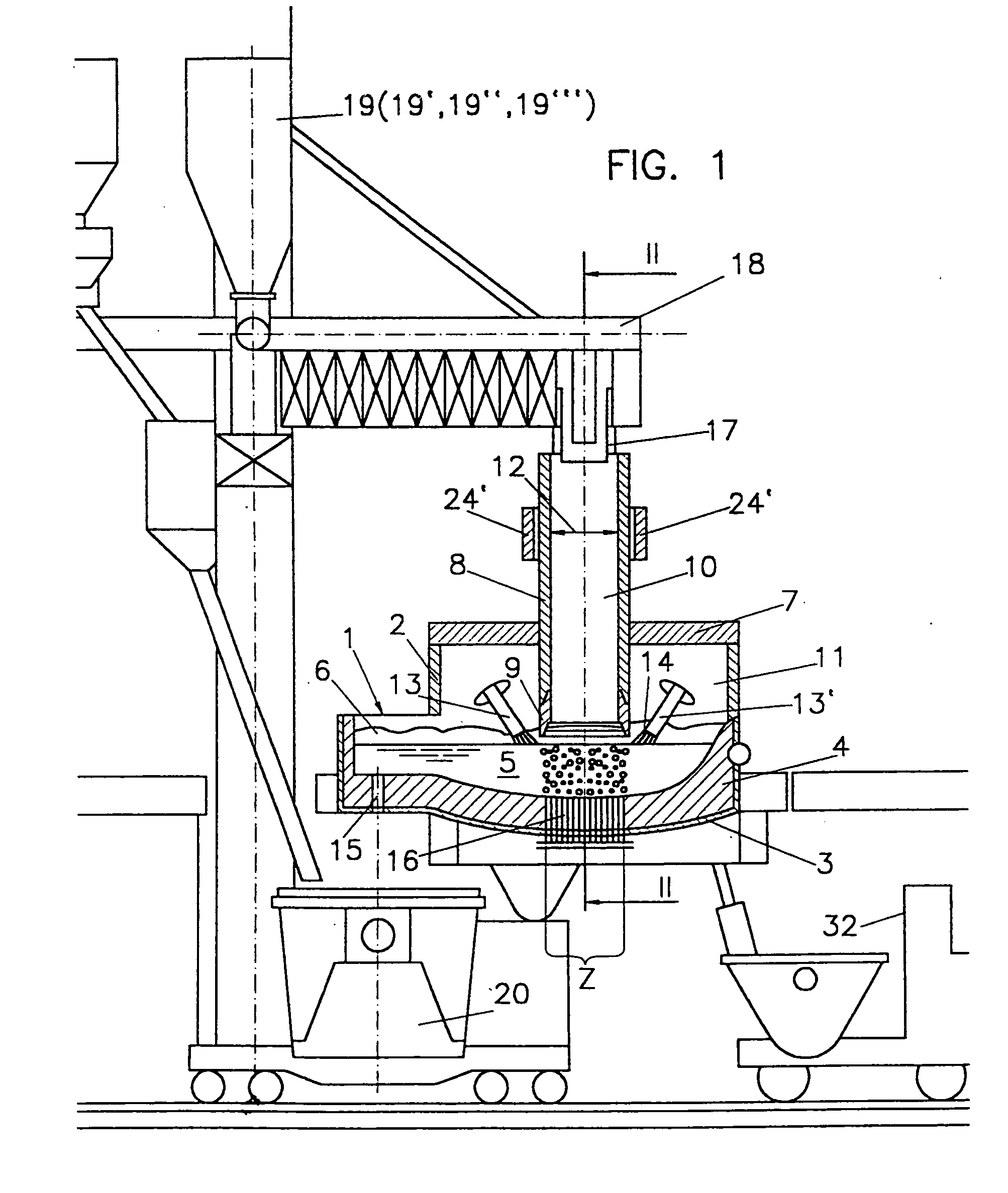 Device for melting down metal-containing material