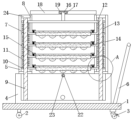 Vegetable-planting seedling cultivation tray transferring device with disinfection function