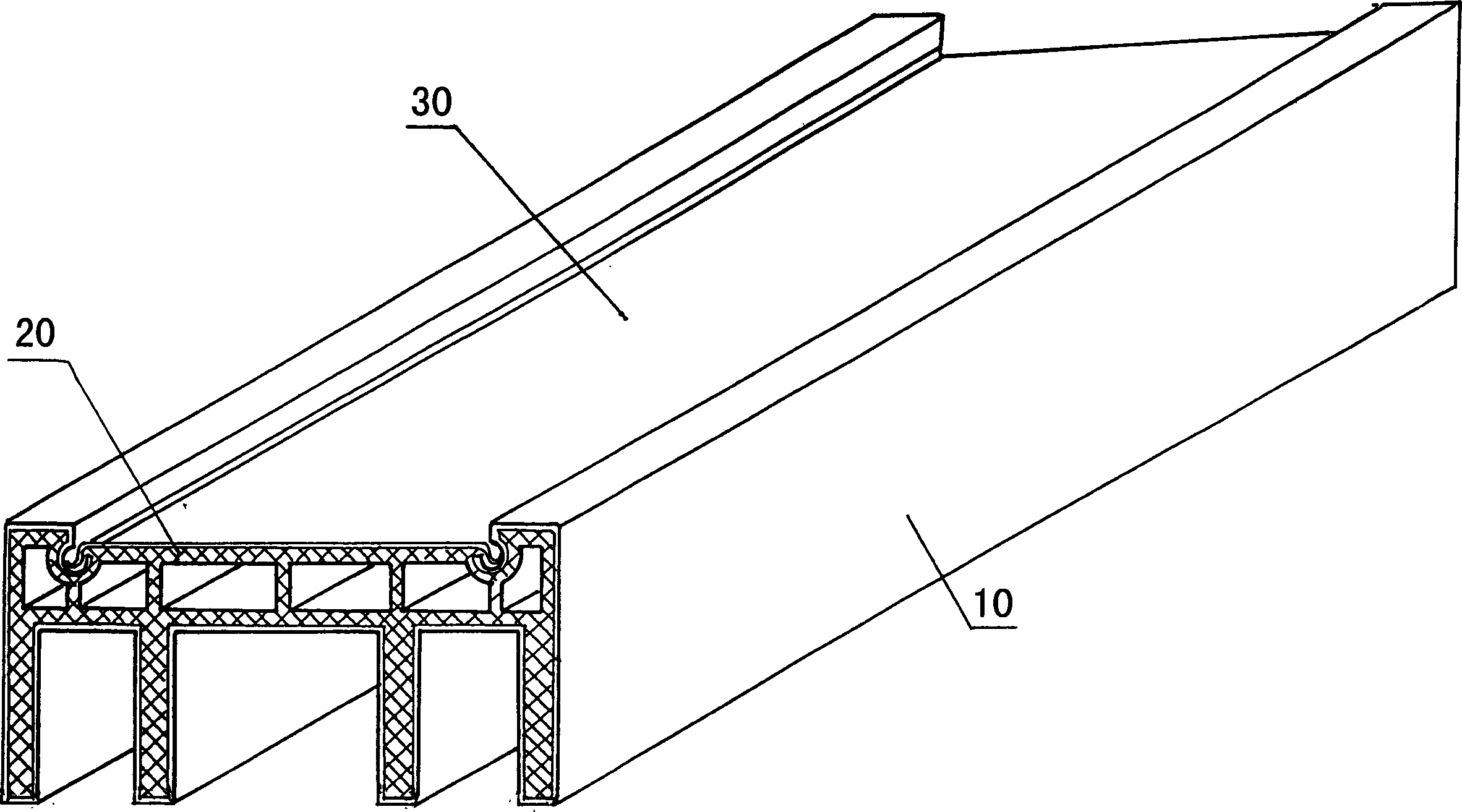 Stainless steel door and window section material with plastic lining frame and its manufacturing method