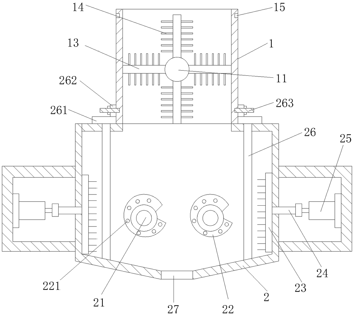 Short fiber mixing device for silk fabrics