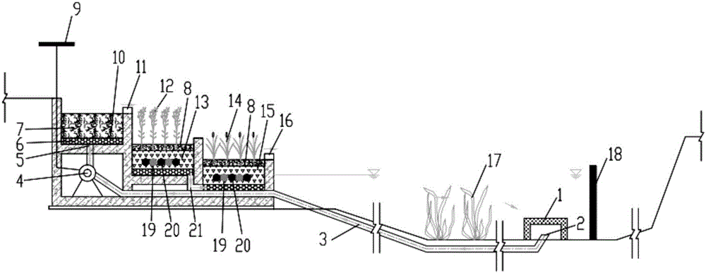 Multi-stage ecological water tank and ecological pond combined system