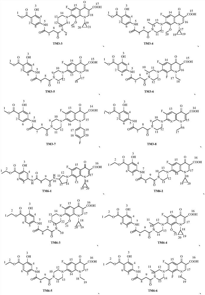 Fluoroquinolone derivatives of p-aminosalicylic acid and their intermediates, preparation methods and applications