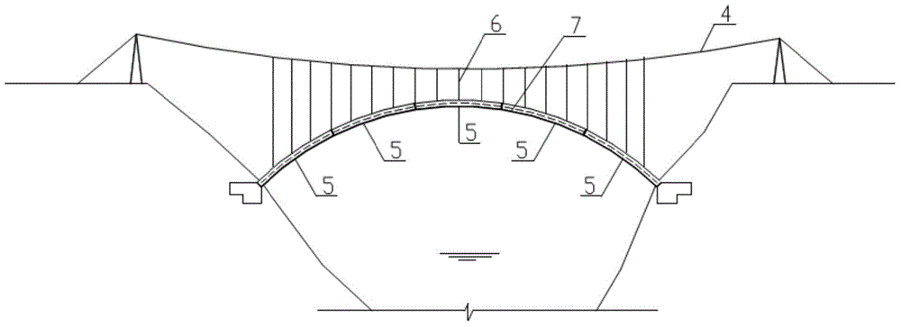 Modular steel form-concrete composite arch bridge and its suspension cable suspension construction method