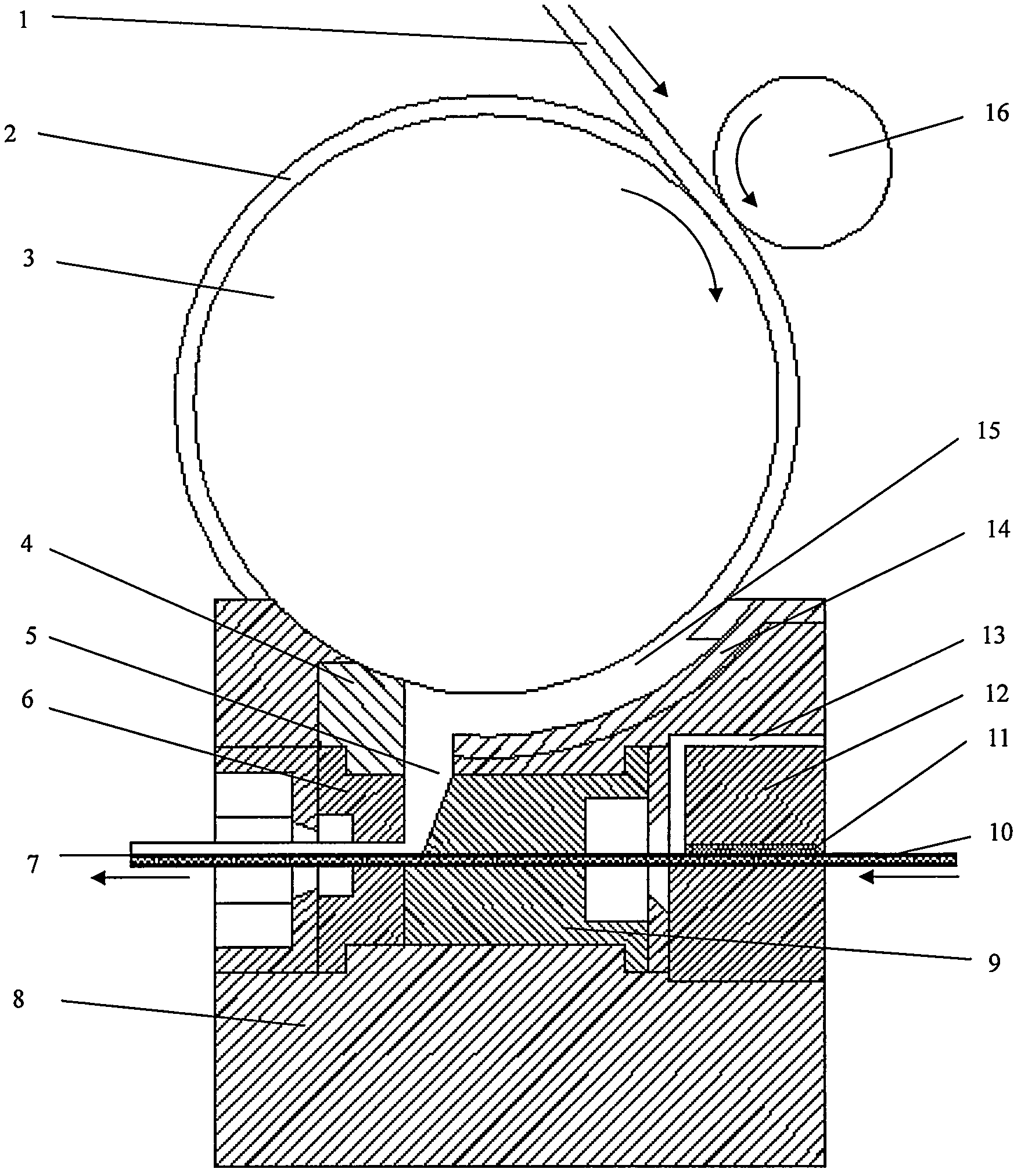 Device for continuously extruding and compositing laminar composite electric contact material