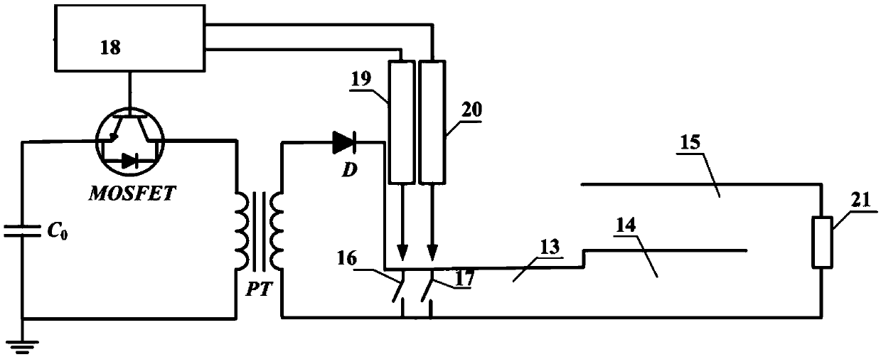 Pulse generation device and method with high repetition frequency, high voltage and subnanosecond risetime