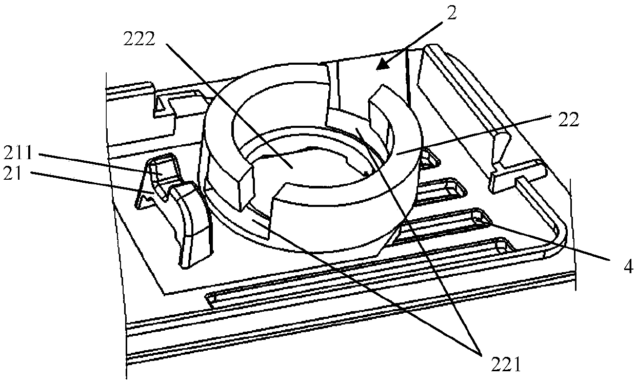 Fixing device used for fixing electronic element in vehicle and vehicle