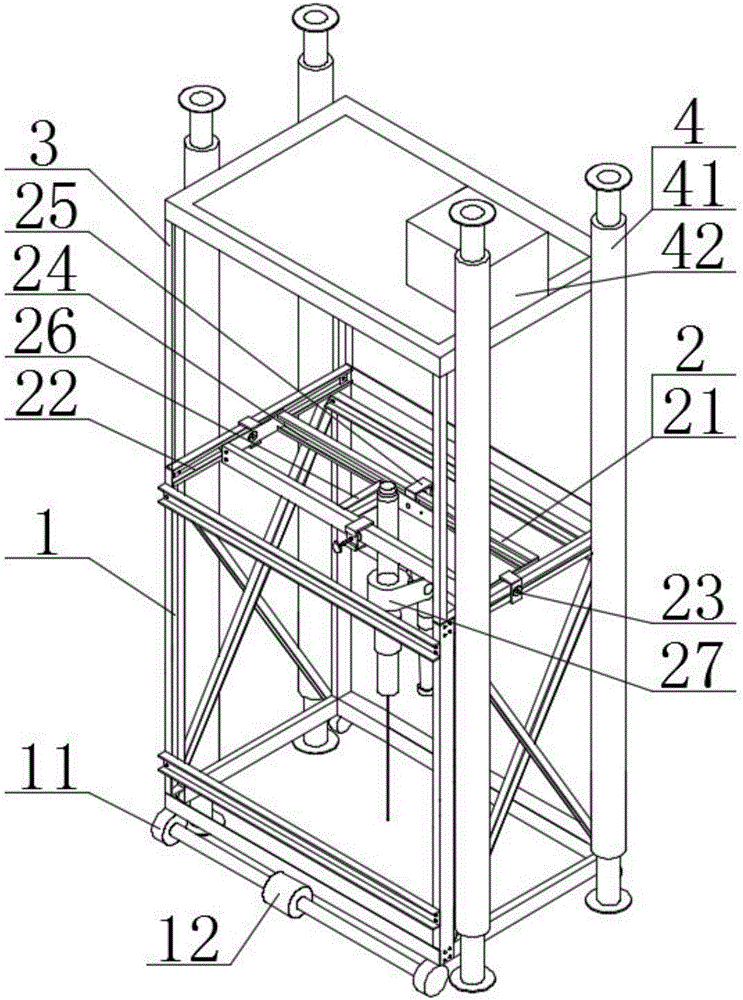 Coal mine self-moving four-upright positioning floor anchor rod drilling device