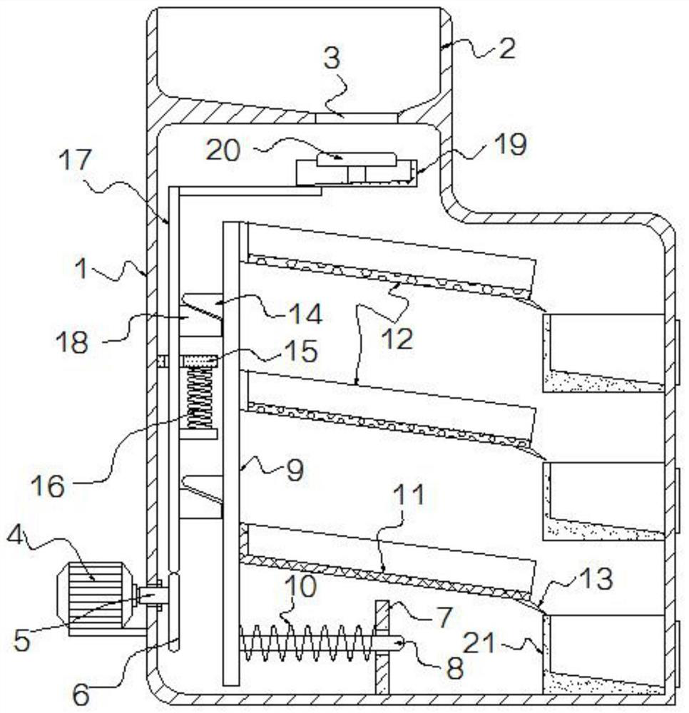 Separating device provided with multi-stage screening structure and used for tea processing