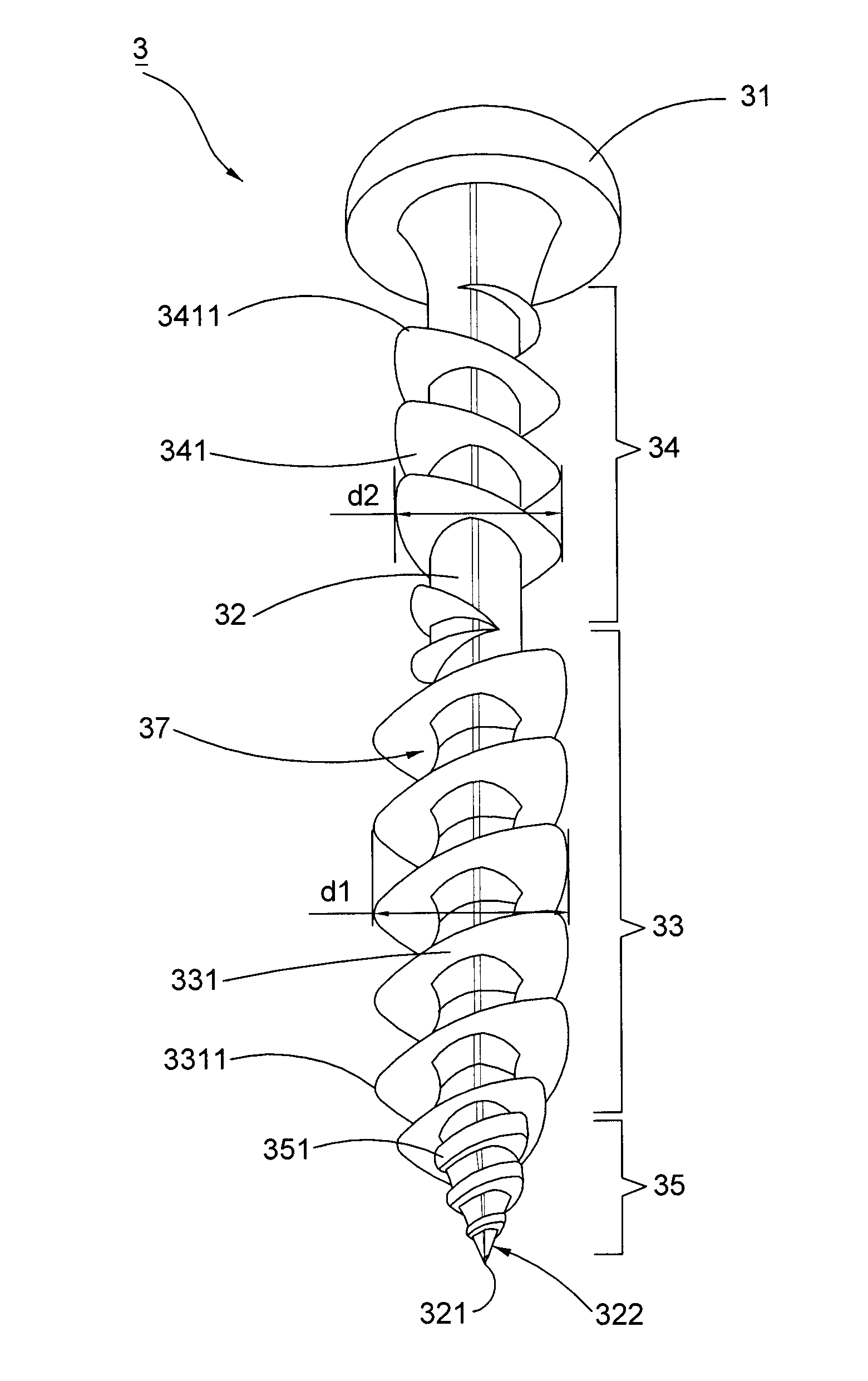 Fastener with multiple threaded sections