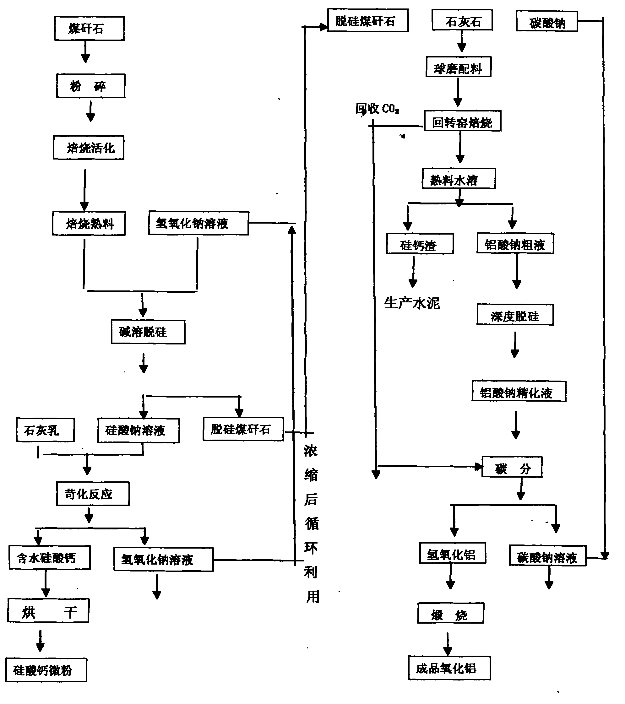 Process for combined production of alumina as well as active calcium silicate and cement from gangue