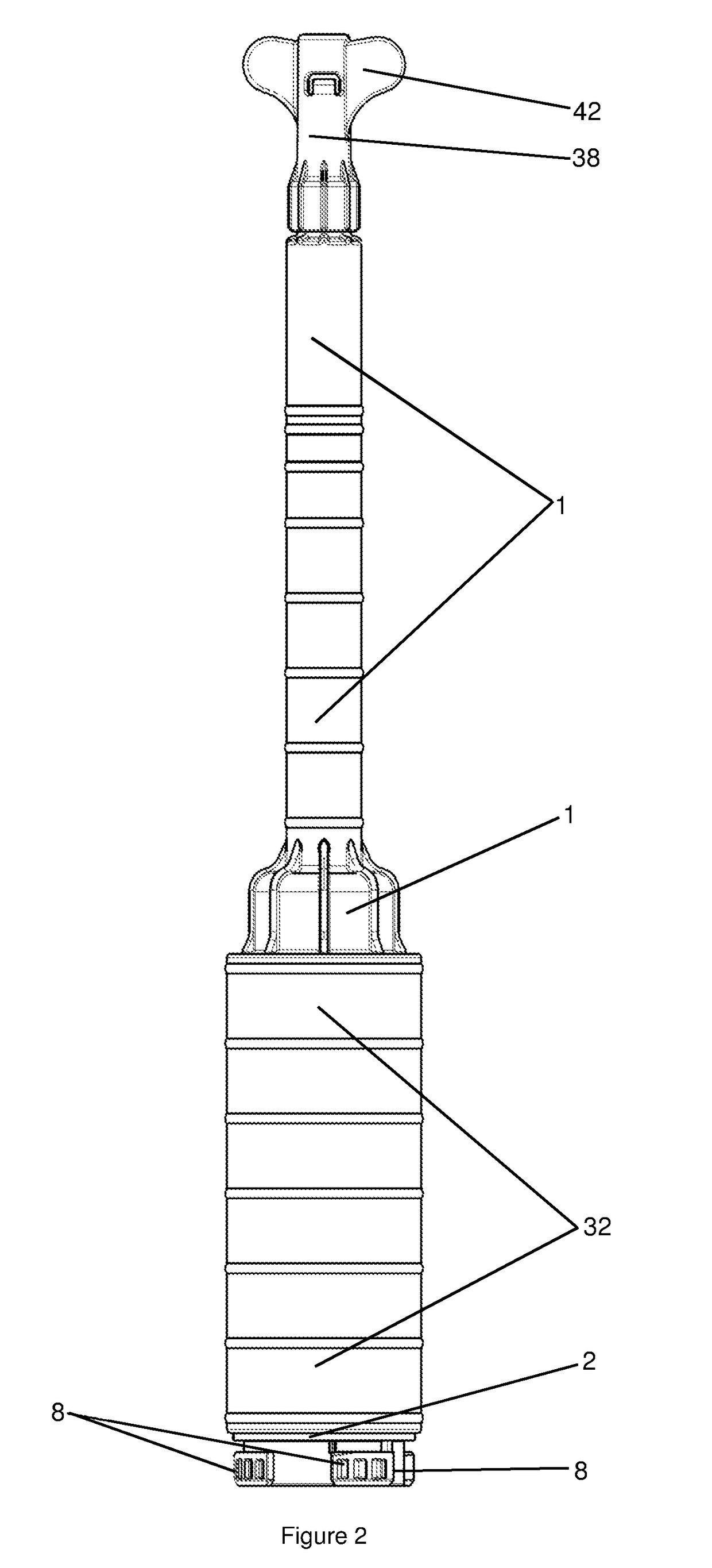 Two-part storage and mixing device for the production of a bone cement, and pertinent method