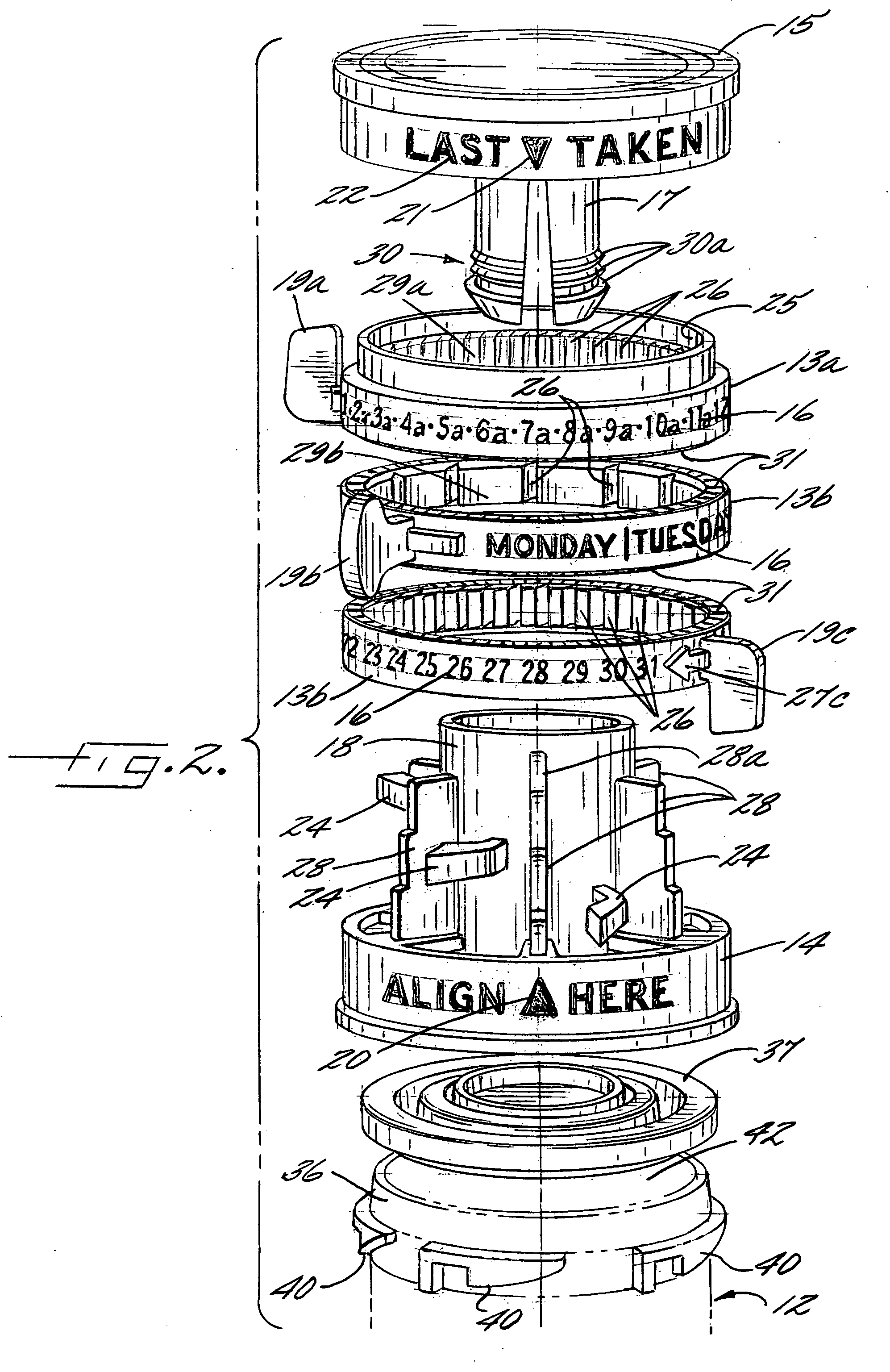 Closure cap for a container having time-date indicators