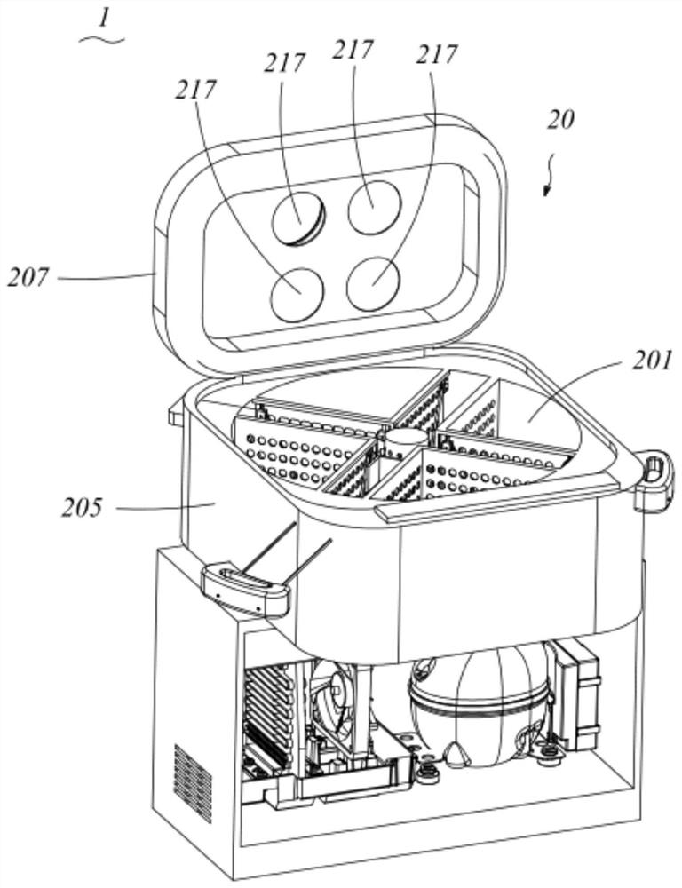 Portable refrigerating device and method for controlling opening of portable refrigerating device