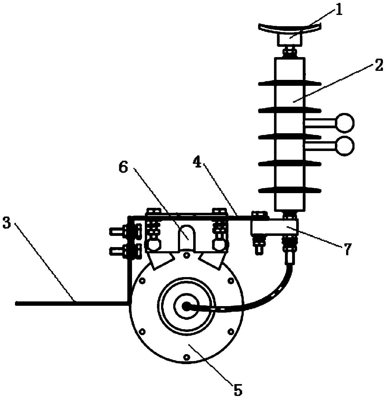 Two-stage series gap lightning flashover protector with discharge counter