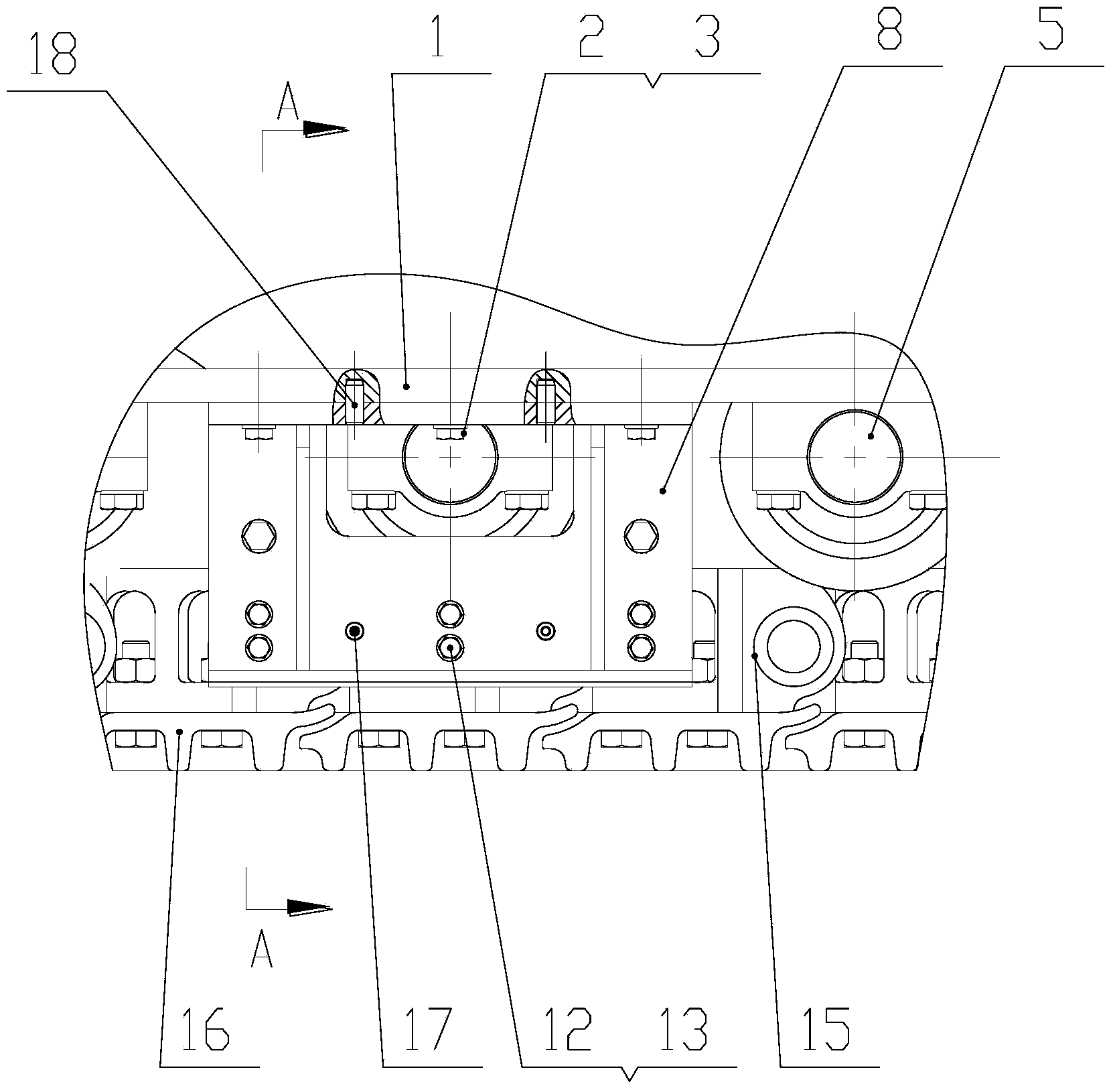 Caterpillar band guiding and derail preventing rail clamping device