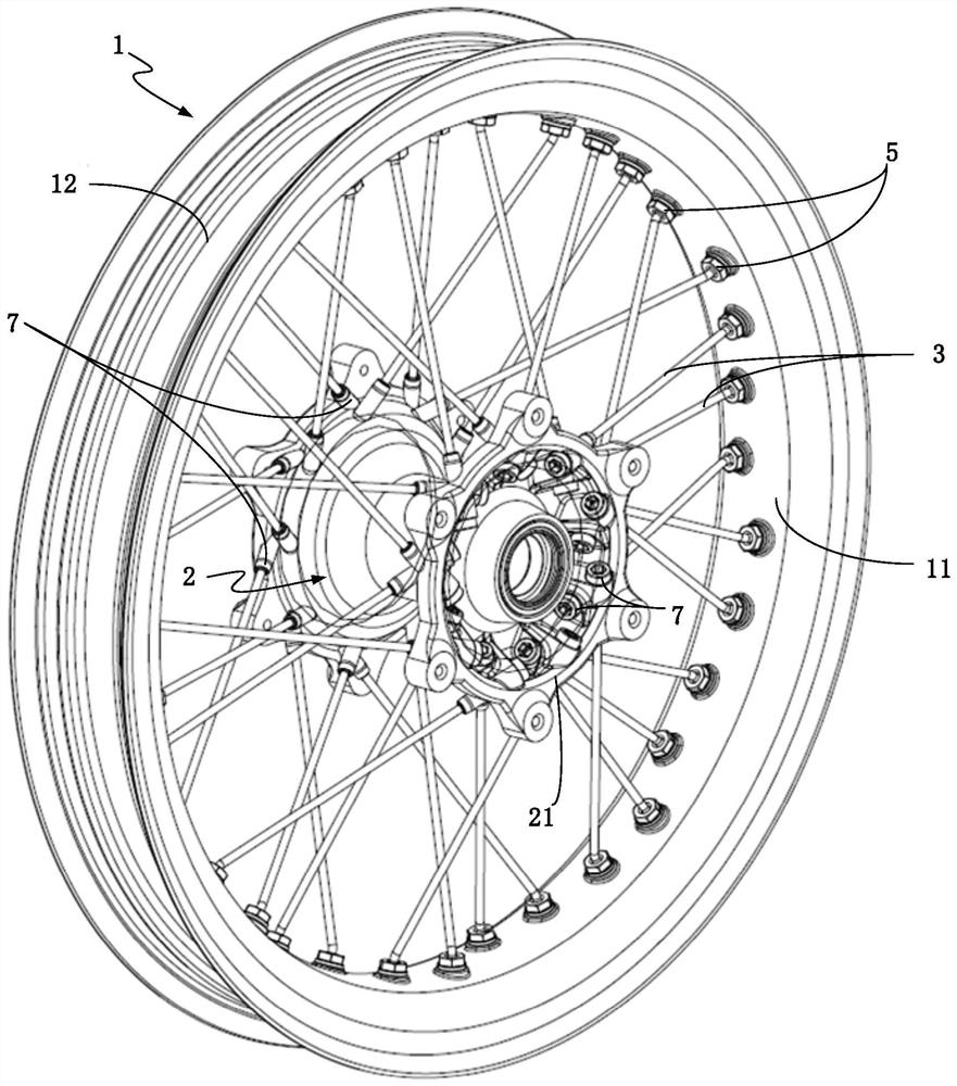 Spoke type motorcycle wheel and motorcycle