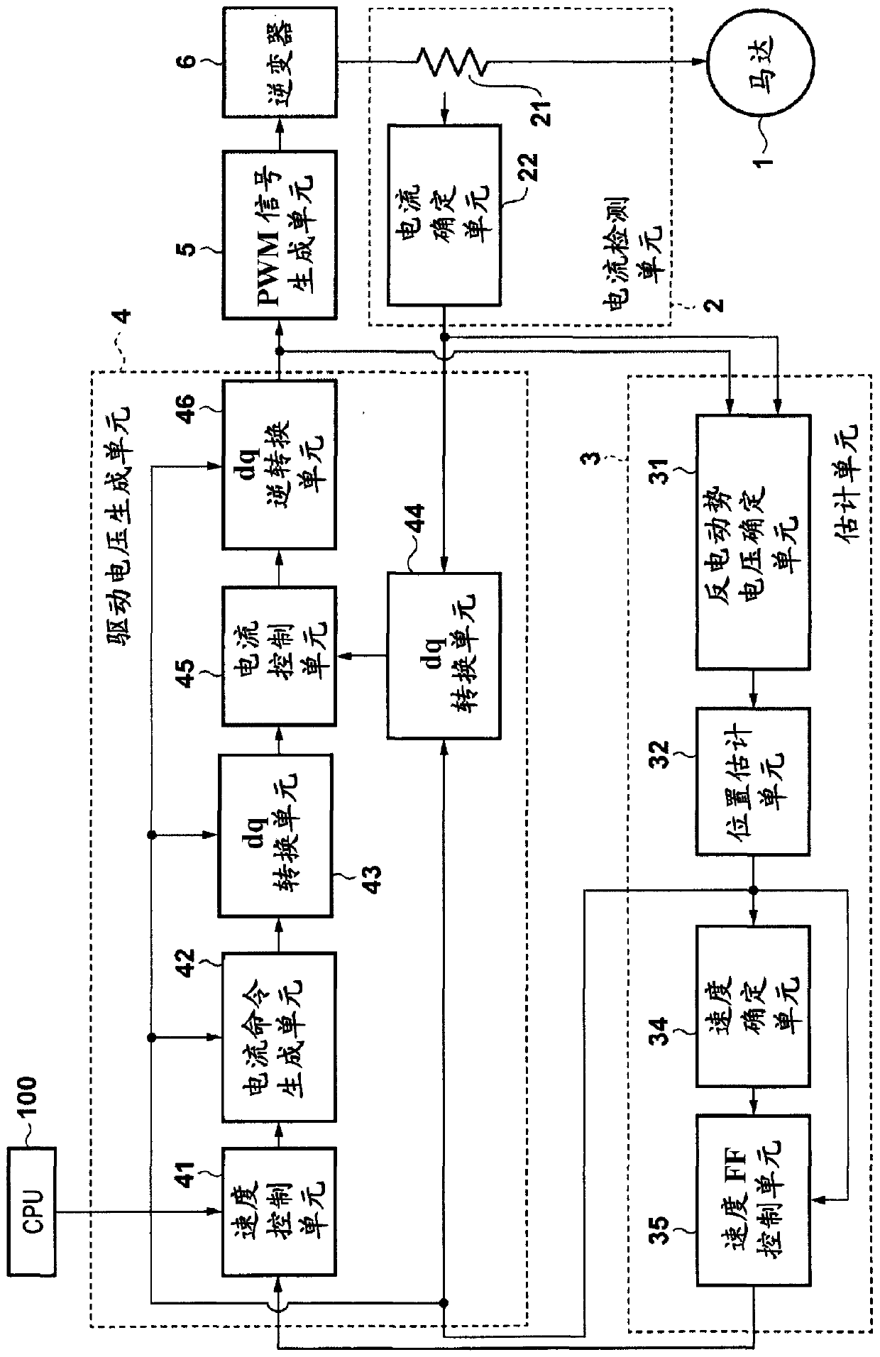 A motor control device that controls a motor based on the back EMF voltage of the motor winding