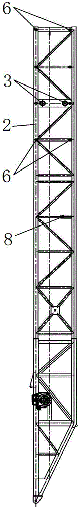 Telescoping derrick with great width in bottom