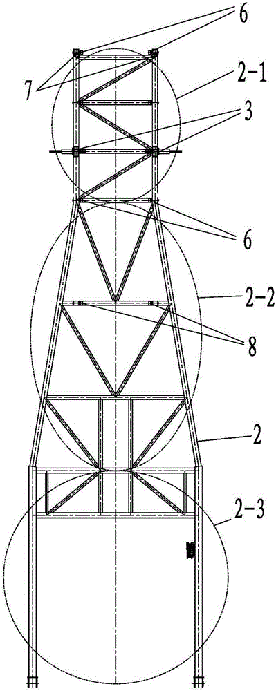 Telescoping derrick with great width in bottom