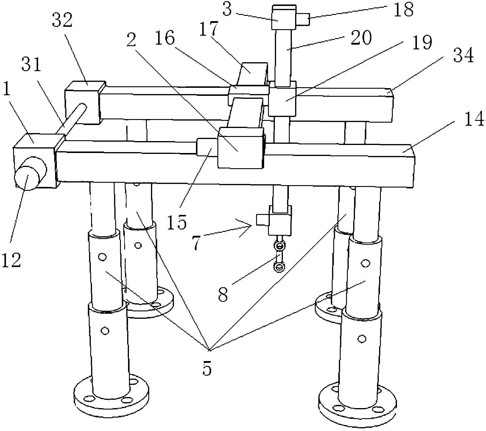 Double-support four-degree-of-freedom millimeter wave detection device test platform