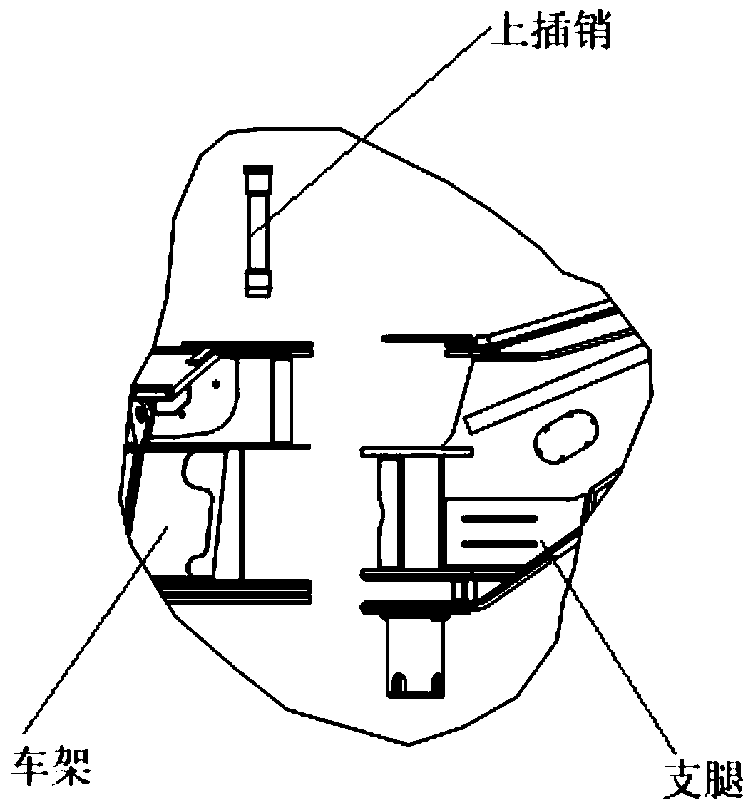 Insert and pull connection structure, supporting leg and frame connection assembly and crane