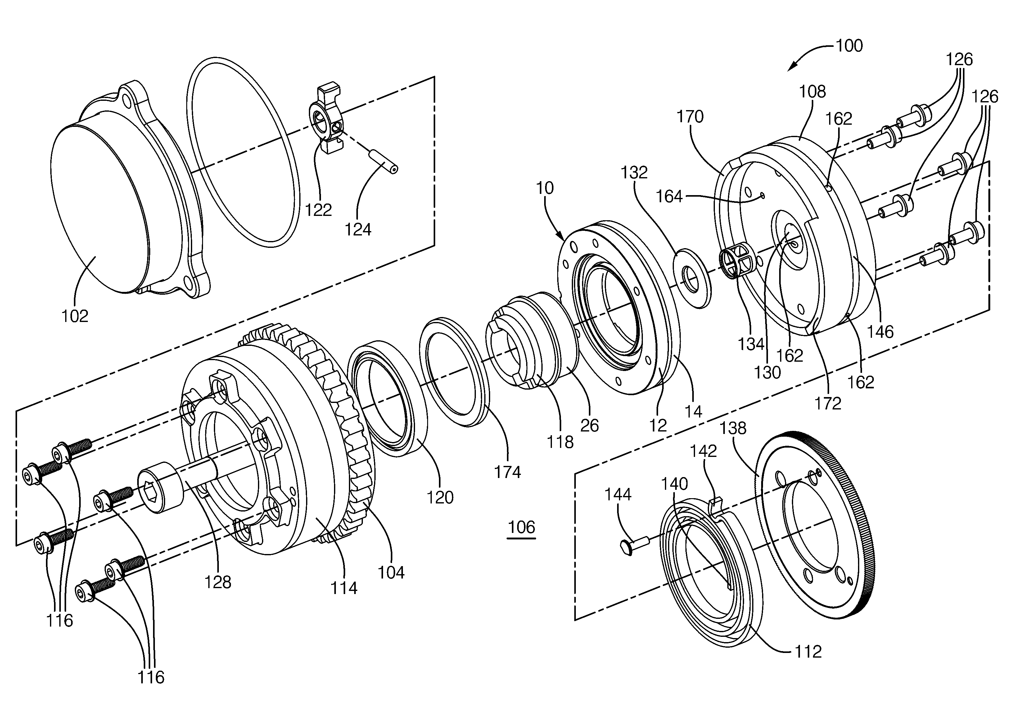 Harmonic drive camshaft phaser with a harmonic drive ring to prevent ball cage deflection