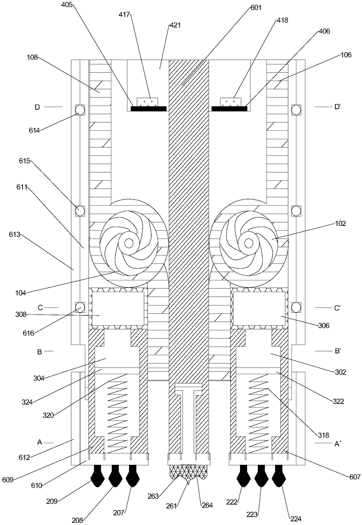 Centrifugal mud discharging type air pressure pressurized drilling and cutting device for soft and hard strata