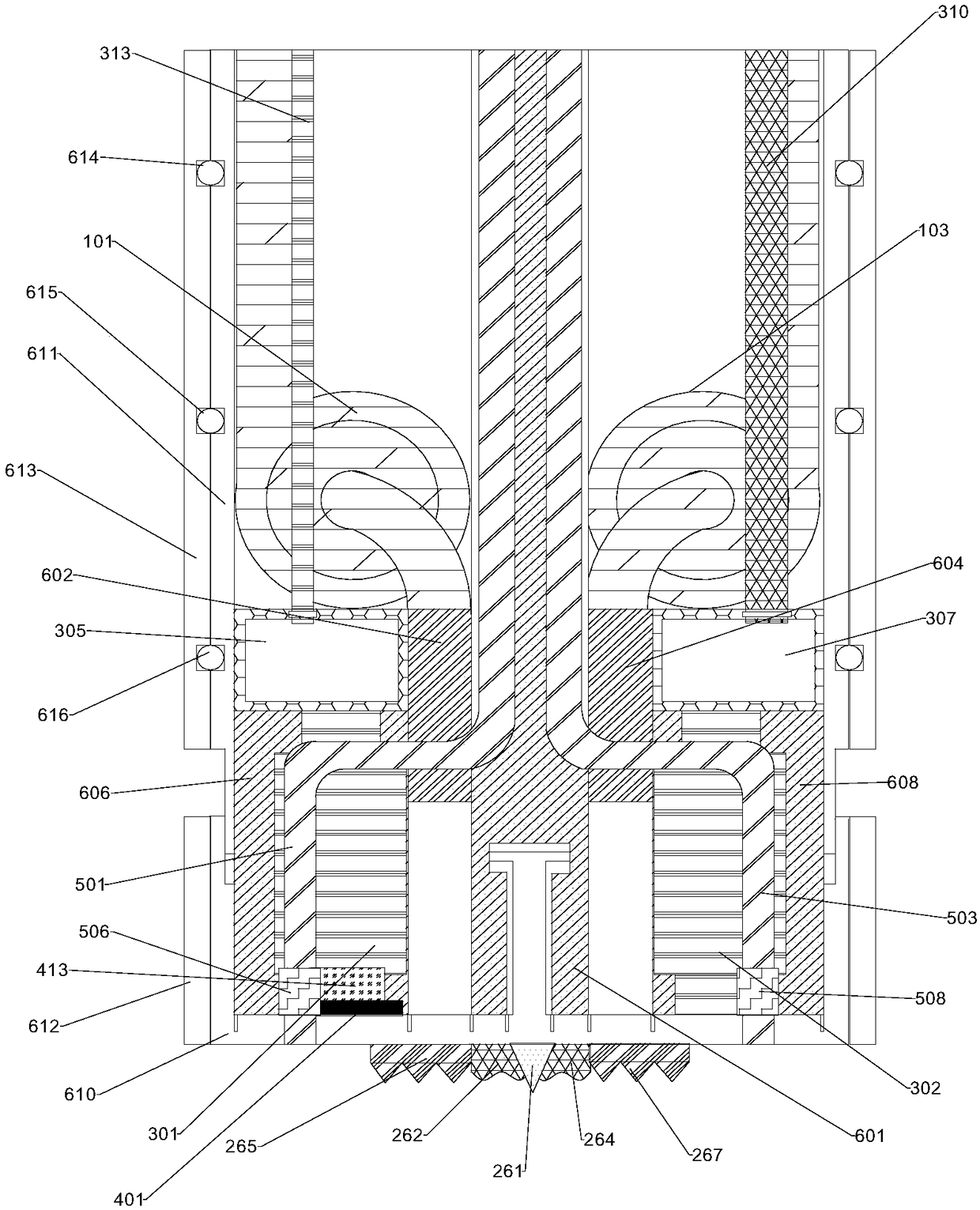 Centrifugal mud discharging type air pressure pressurized drilling and cutting device for soft and hard strata