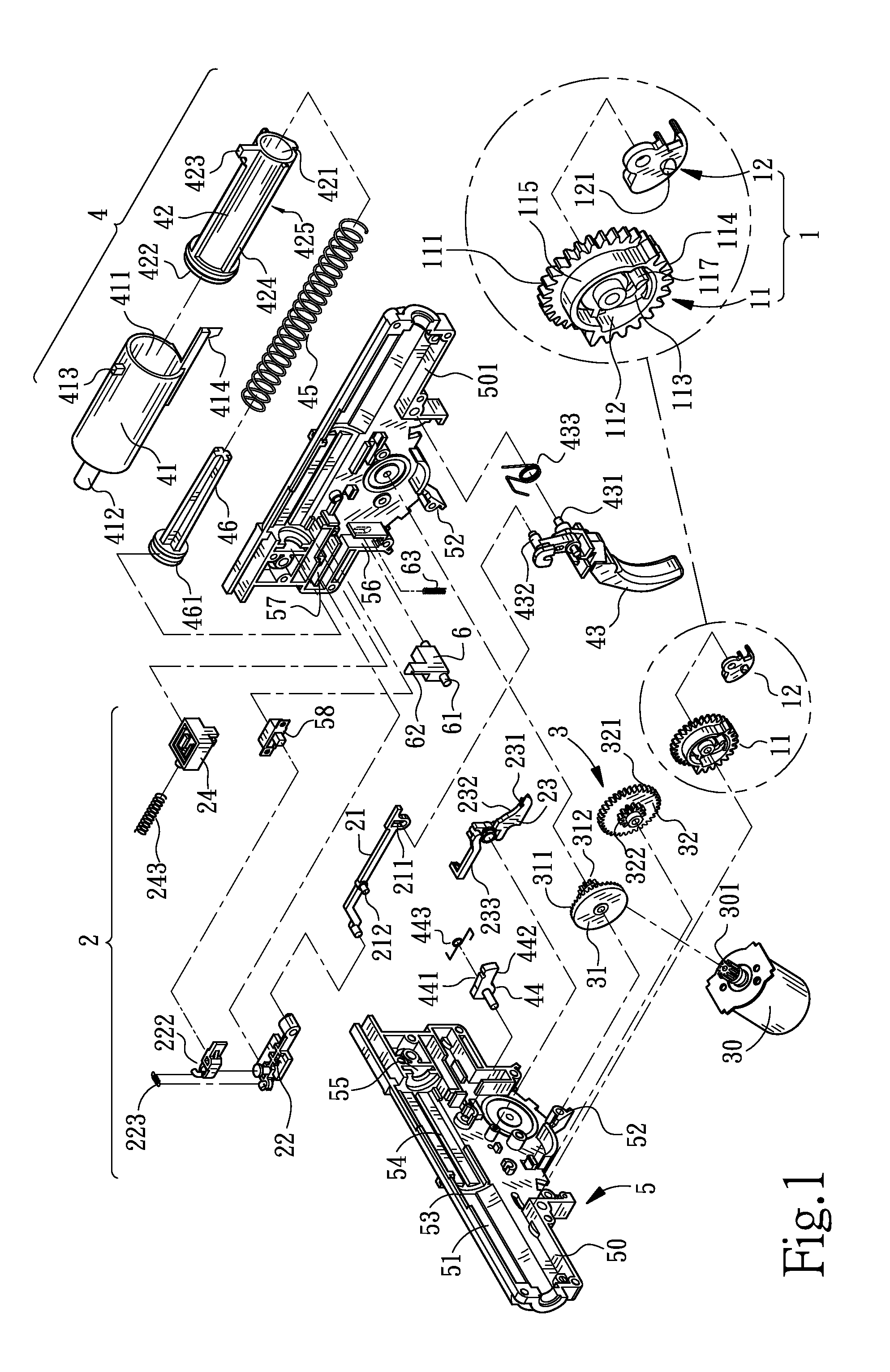 High shooting speed dual-power gear structure of toy gun